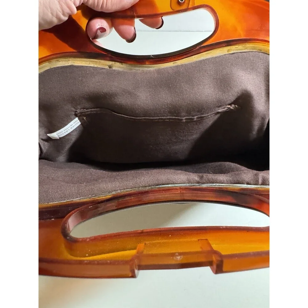 Vintage Bermuda Bag Brown Leather  Tortoiseshell Lucite Handles 70’s Hippie